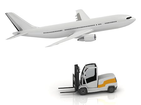 White passenger airliner and forklift isolated on a white background. Side view Stock Photo - Budget Royalty-Free & Subscription, Code: 400-06946434