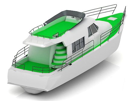 driving a cruise ship - Motorized pleasure boat with green walkways and ladders. Back view Stock Photo - Budget Royalty-Free & Subscription, Code: 400-06946461