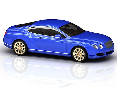 simsearch:400-09095003,k - Premium blue car with gold wheels is isolated on a white reflective surface Stockbilder - Microstock & Abonnement, Bildnummer: 400-06946471