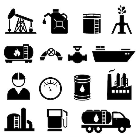 derrick - Oil and petroleum icon set in black Stock Photo - Budget Royalty-Free & Subscription, Code: 400-06946554