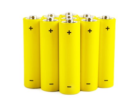 simsearch:400-06109171,k - Yellow batteries isolated over white background Stock Photo - Budget Royalty-Free & Subscription, Code: 400-06946856
