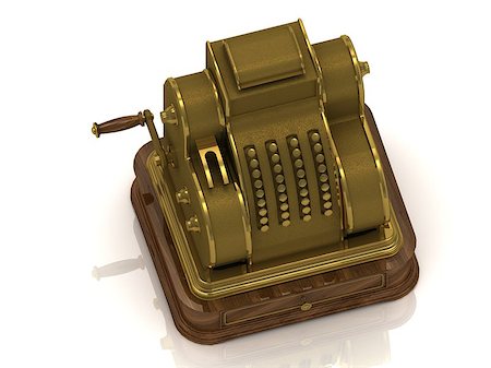 Mechanical cash register old-coated with gold paint. vintage model Stock Photo - Budget Royalty-Free & Subscription, Code: 400-06946959
