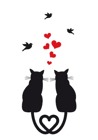 simsearch:400-09089375,k - cats in love with red hearts and birds, vector illustration Fotografie stock - Microstock e Abbonamento, Codice: 400-06947114