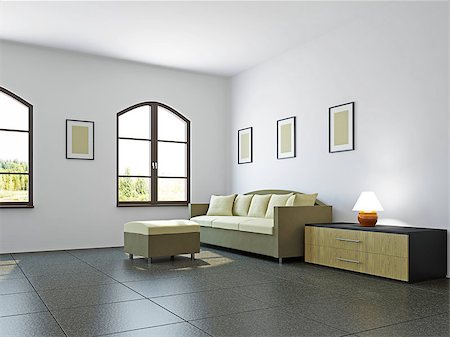 simsearch:400-08575434,k - Livingroom with sofa  and a shelf near the wall Foto de stock - Royalty-Free Super Valor e Assinatura, Número: 400-06947175