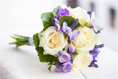 Wedding bouquet with yellow roses and lavender flowers Stock Photo - Budget Royalty-Free & Subscription, Code: 400-06947401