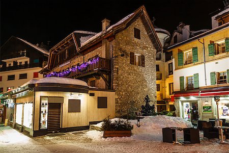 french alps lodges - Illuminated Street of Megeve on Christmas Eve, French Alps, France Stock Photo - Budget Royalty-Free & Subscription, Code: 400-06947721