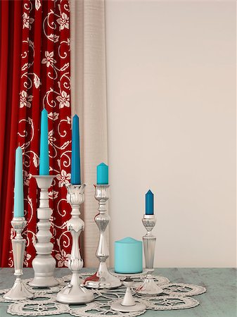 Holiday composition consisting of blue candles and bright curtains of red Photographie de stock - Aubaine LD & Abonnement, Code: 400-06947802