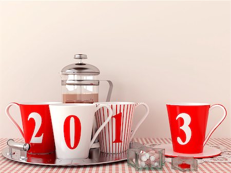 Set of cups of red color which symbolizes the year 2013 Foto de stock - Royalty-Free Super Valor e Assinatura, Número: 400-06947803