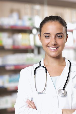 simsearch:400-06948287,k - Environmental Portrait of a medical personnel, or doctor in pharmacy Stockbilder - Microstock & Abonnement, Bildnummer: 400-06948290