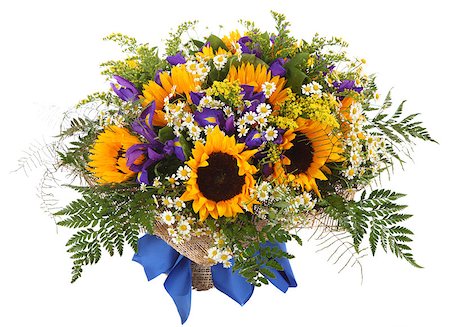 Flower Arrangement of sunflowers, daisies, ferns and goldenrod. Floral composition Foto de stock - Royalty-Free Super Valor e Assinatura, Número: 400-06948468