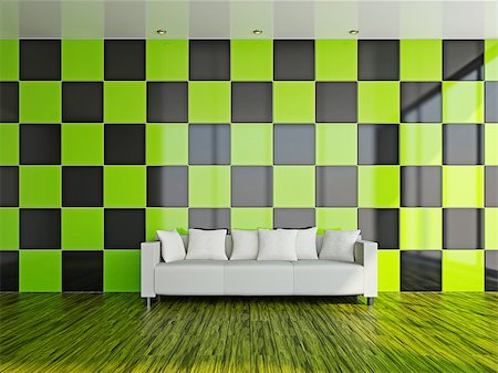 Livingroom with white sofa  near the wall Stock Photo - Budget Royalty-Free & Subscription, Code: 400-06948666