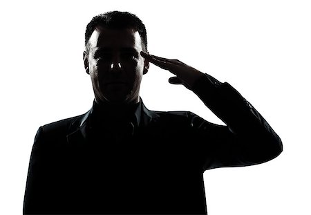 one caucasian man army salute gesture portrait silhouette in studio isolated white background Stock Photo - Budget Royalty-Free & Subscription, Code: 400-06948943