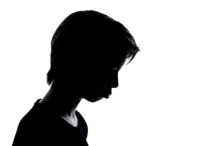 sad face side profile - one caucasian young teenager silhouette boy or girl portrait moody pouting sad in studio cut out isolated on white background Photographie de stock - Aubaine LD & Abonnement, Code: 400-06949083