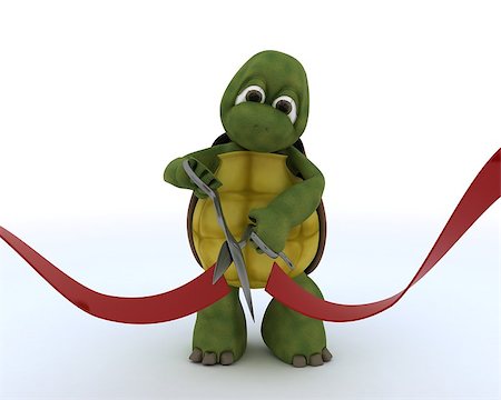 simsearch:400-05384268,k - 3D render of a tortoise cutting a red ribbon Photographie de stock - Aubaine LD & Abonnement, Code: 400-06949127