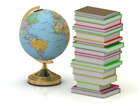 simsearch:400-04633938,k - Globe on a gold ground next to a stack of colorful books Stock Photo - Budget Royalty-Free & Subscription, Code: 400-06949247