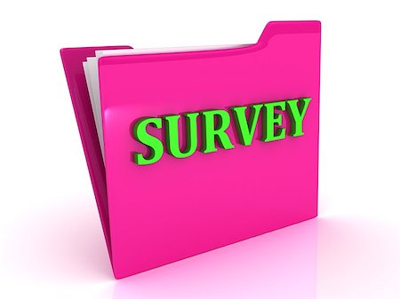 simsearch:400-06952963,k - SURVEY bright green letters on a pink folder with papers and documents on a white background Stock Photo - Budget Royalty-Free & Subscription, Code: 400-06949269