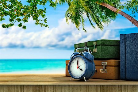 simsearch:400-04411836,k - Three suitcases and a clock on a paradisical location Stockbilder - Microstock & Abonnement, Bildnummer: 400-06949874