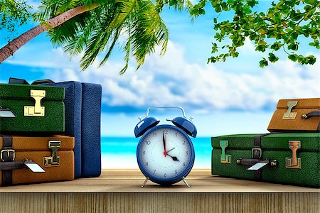 simsearch:400-04411836,k - Three suitcases and a clock on a paradisical location Stockbilder - Microstock & Abonnement, Bildnummer: 400-06949872