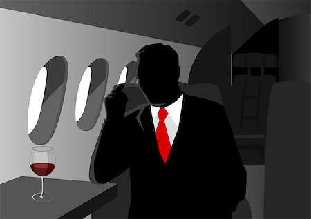 Silhouette illustration of an executive on private jet Stock Photo - Budget Royalty-Free & Subscription, Code: 400-06943995