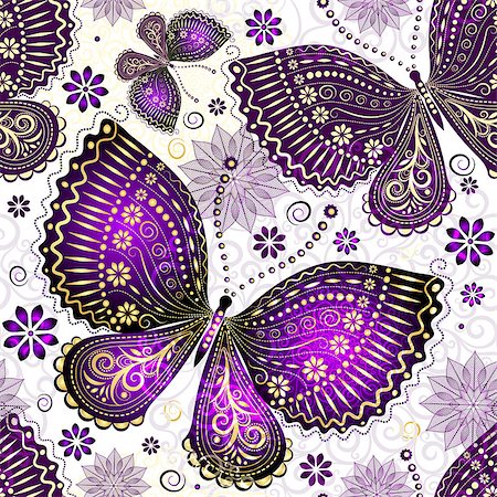simsearch:400-07061067,k - Seamless spring transparent pattern with violet-gold butterflies and flowers (vector EPS 10) Foto de stock - Super Valor sin royalties y Suscripción, Código: 400-06954098