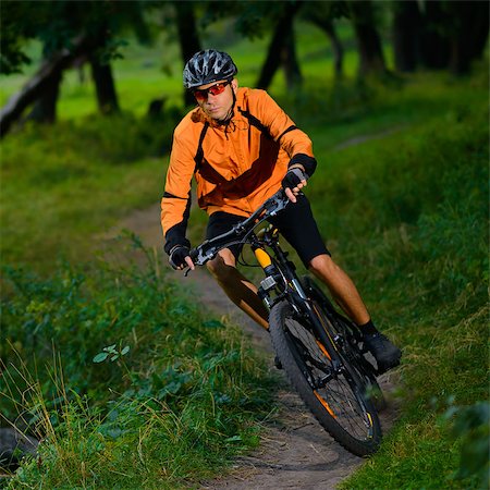 simsearch:400-06788686,k - Cyclist Riding the Bike on the Trail in the Beautiful Summer Forest Foto de stock - Super Valor sin royalties y Suscripción, Código: 400-06954109