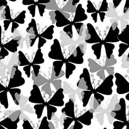 simsearch:400-05890035,k - Seamless white pattern with black, gray and transparent silhouettes butterflies (vector EPS 10) Foto de stock - Super Valor sin royalties y Suscripción, Código: 400-06954166