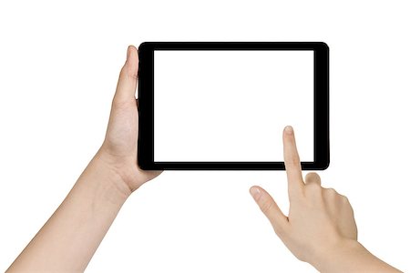 female teen hand holding generic tablet pc with blank screen, isolated Stock Photo - Budget Royalty-Free & Subscription, Code: 400-06954171