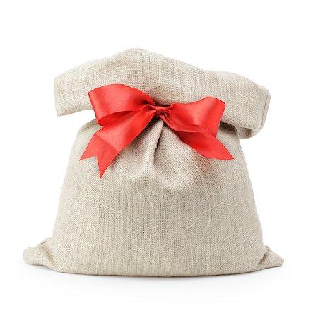 sack gift bag with ribbon bow, isolated on white Stock Photo - Budget Royalty-Free & Subscription, Code: 400-06954199