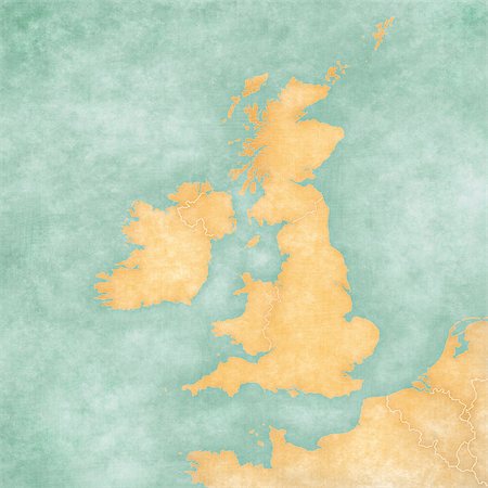 Blank map of British Isles. The Map is in vintage summer style and sunny mood. The map has a soft grunge and vintage atmosphere, which acts as a watercolor painting. Stock Photo - Budget Royalty-Free & Subscription, Code: 400-06954420