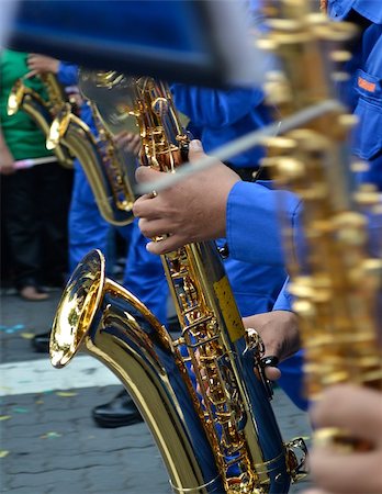 simsearch:400-06139345,k - Brass Band in blue uniform performing Stock Photo - Budget Royalty-Free & Subscription, Code: 400-06954634