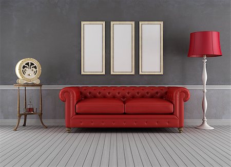 radio old images color - Vintage living room with red couch and old radio - rendering Stock Photo - Budget Royalty-Free & Subscription, Code: 400-06954683