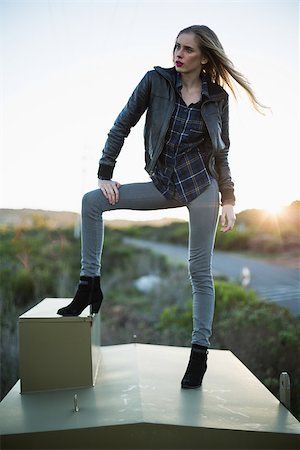 simsearch:400-06956665,k - Stylish woman posing on top of a construction and looking away Stockbilder - Microstock & Abonnement, Bildnummer: 400-06956665