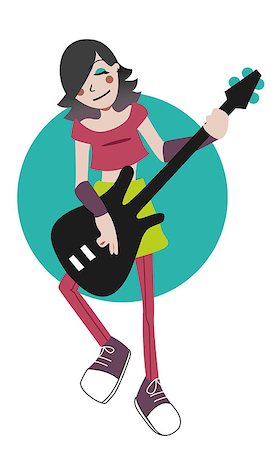 Vector illustration of a cartoon girl playing bass guitar. Stock Photo - Budget Royalty-Free & Subscription, Code: 400-06950385