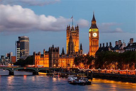 Big Ben and Westminster Bridge in the Evening, London, United Kingdom Photographie de stock - Aubaine LD & Abonnement, Code: 400-06950649
