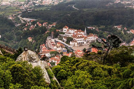 simsearch:400-08431000,k - Aerial View on Sintra National Palace from Murish Castle near Lisbon in Portugal Stock Photo - Budget Royalty-Free & Subscription, Code: 400-06950664