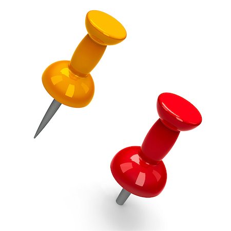 push pin reminder - Two red and yellow pushpins isolated on white background, three-dimensional rendering Stock Photo - Budget Royalty-Free & Subscription, Code: 400-06950789