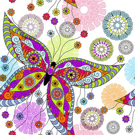 simsearch:400-07061067,k - Seamless white floral spring pattern with vivid butterflies(vector eps 10) Foto de stock - Super Valor sin royalties y Suscripción, Código: 400-06950949