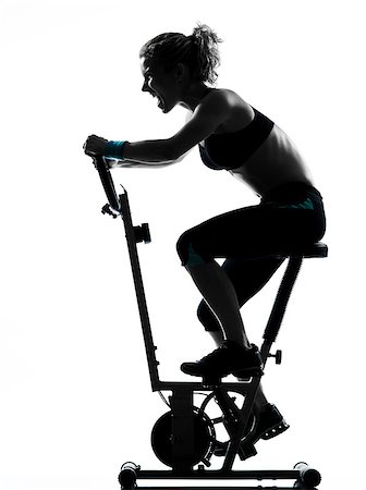 one woman biking exercising workout fitness aerobic exercise posture on studio isolated white background Stock Photo - Budget Royalty-Free & Subscription, Code: 400-06951069