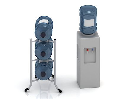 simsearch:400-08193402,k - Water cooler with bottles and three bottles of water on the stand Foto de stock - Super Valor sin royalties y Suscripción, Código: 400-06951453