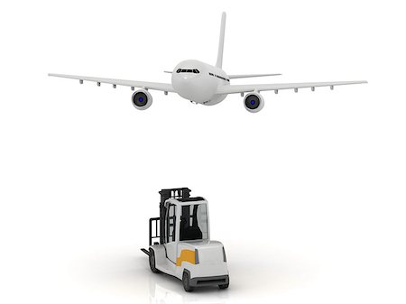 White passenger airliner takes off from the airport and moving an empty Electric Forklift Stock Photo - Budget Royalty-Free & Subscription, Code: 400-06951465
