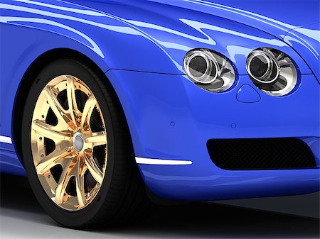 simsearch:400-09095003,k - Premium blue car with gold wheels. Front view Stockbilder - Microstock & Abonnement, Bildnummer: 400-06951467