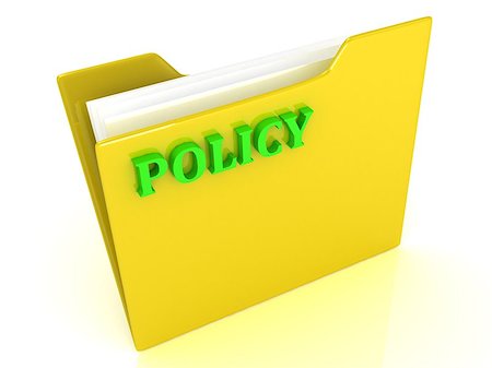 simsearch:400-07771332,k - Policy bright green letters on a yellow folder with papers and documents on a white background Photographie de stock - Aubaine LD & Abonnement, Code: 400-06951463
