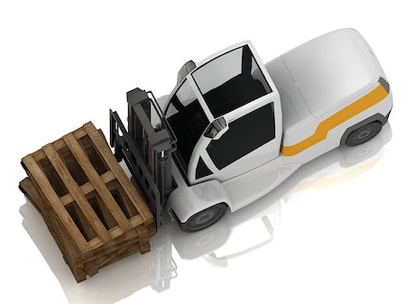 simsearch:400-06171843,k - Electric Forklift transporting wooden pallets isolated on white background. Top view Foto de stock - Super Valor sin royalties y Suscripción, Código: 400-06951474