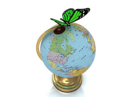 simsearch:400-04633938,k - Globe on a gold substrate and a beautiful green butterfly Stock Photo - Budget Royalty-Free & Subscription, Code: 400-06951477
