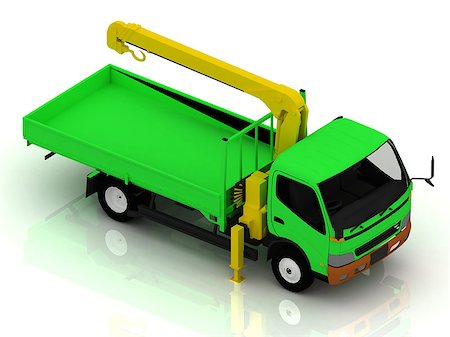 Green truck with a crane assembled. Top view Stock Photo - Budget Royalty-Free & Subscription, Code: 400-06951470