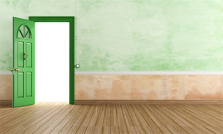 simsearch:400-06396983,k - Empty vintage foyer with green open door - rendering Stock Photo - Budget Royalty-Free & Subscription, Code: 400-06952139