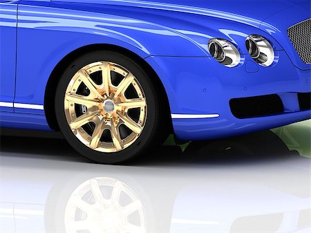 simsearch:400-09095003,k - Luxury blue car with gold wheels. Front view Stockbilder - Microstock & Abonnement, Bildnummer: 400-06952327