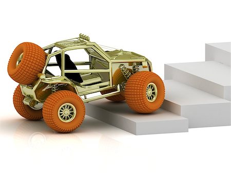 Radio-controlled model buggy with orange wheels up the white stairs Stock Photo - Budget Royalty-Free & Subscription, Code: 400-06952328