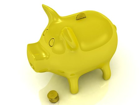 simsearch:400-08041191,k - Yellow piggy bank and gold coins on a white background Stock Photo - Budget Royalty-Free & Subscription, Code: 400-06952353
