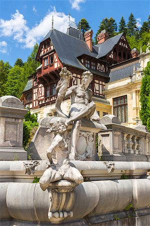 sinaia - Allegoric statuary group of a fountain in Peles castle garden, Sinaia, Romania. Peles castle is the most visited museum in Romania with more than 300.000 tourists every year. Stock Photo - Budget Royalty-Free & Subscription, Code: 400-06952371